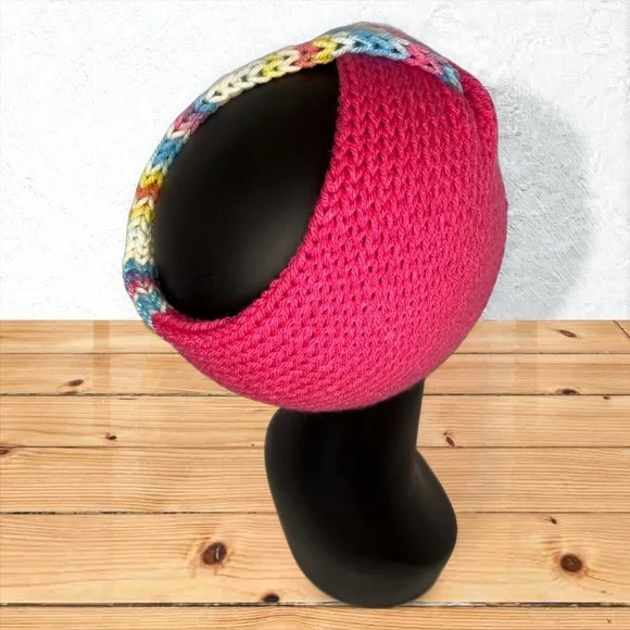 Handmade Knit Twist Ear Warmers Handcrafted Headband Hot Rose and Flapper Girl - Picture 5 of 9